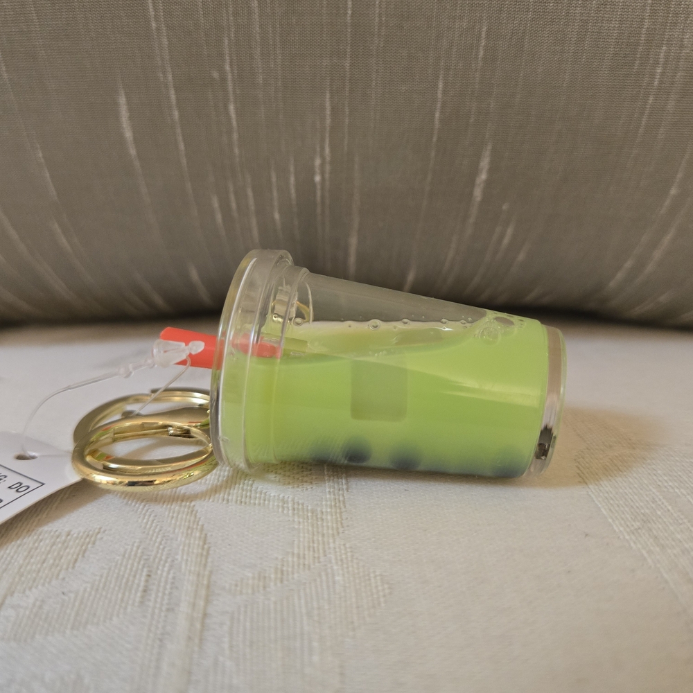 Gong Cha "Bubble Tea" Keychain with Lobster Claw & Ring, Green - Picture 6 of 9